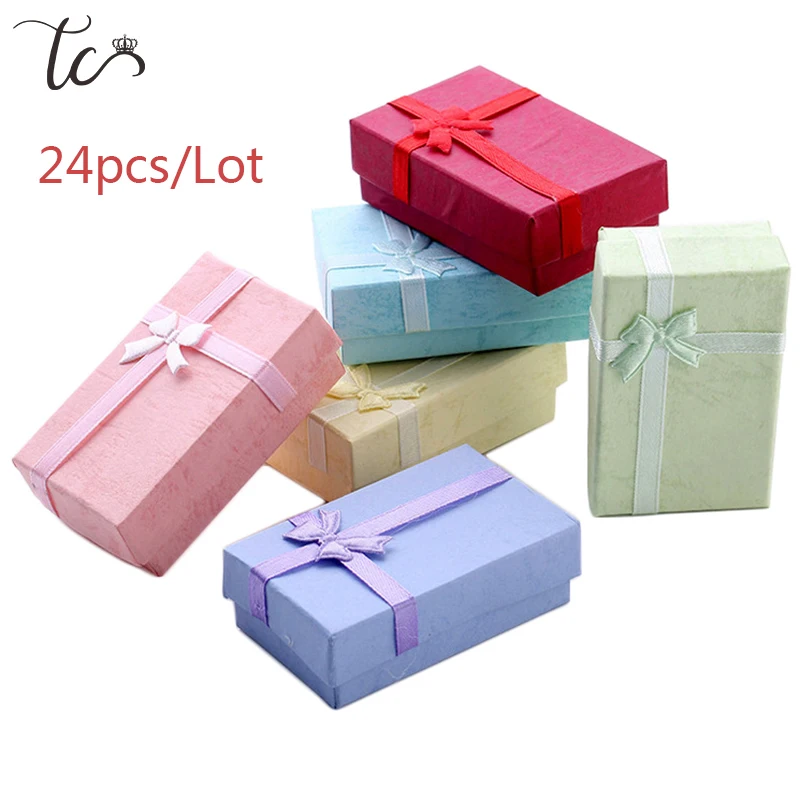 Paper Trinket Box Ring Box Necklace Organizer Earring Storage Box Necklace Box Small Accessories Container 24pcs/Lot