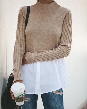 

2019 New Autumn Winter clothes women Turtleneck Pullovers patchwork Sweaters Primer shirt long sleeve Korean sexy sweater women