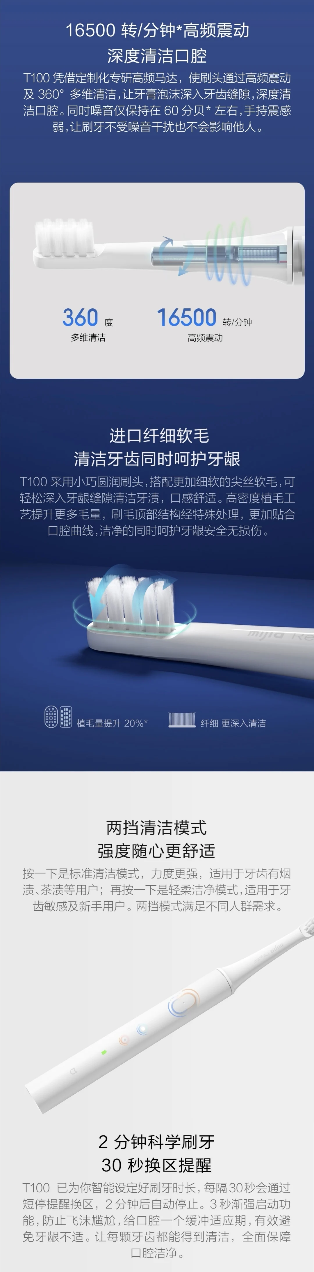 Xiao mi jia T100 mi умная электрическая зубная щетка 30 дней последняя машина 46 г двухскоростной режим очистки Xio mi домашняя зубная щетка