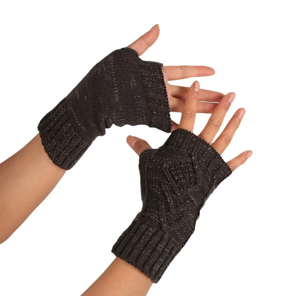 Модный вязаный вязаные перчатки без пальцев Зимние перчатки из мягкой кожи зимняя теплый запястье короткие рукавицы Модные женские кашемировые эластичные однотонные варежки