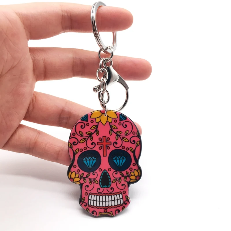 Брелок с черепом Calavera мексиканский милый сахарный череп большая омаровая цепочка для ключей брелок для Хэллоуина акриловый рельефный череп брелок сумка Шарм - Цвет: P