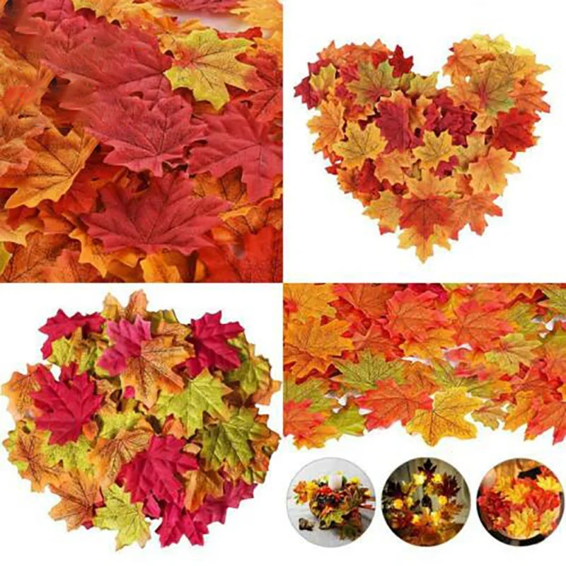 100pcs Artificial Maple Leaves For Christmas Decorations Home Simulation Fall Leaves For Home Wedding Party Halloween Decoration
