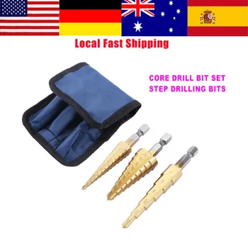 

By DHL 50 Set 3pc Quick-change Hex Shank larger Titanium Coated Step Drill Bit Set M2 Tool
