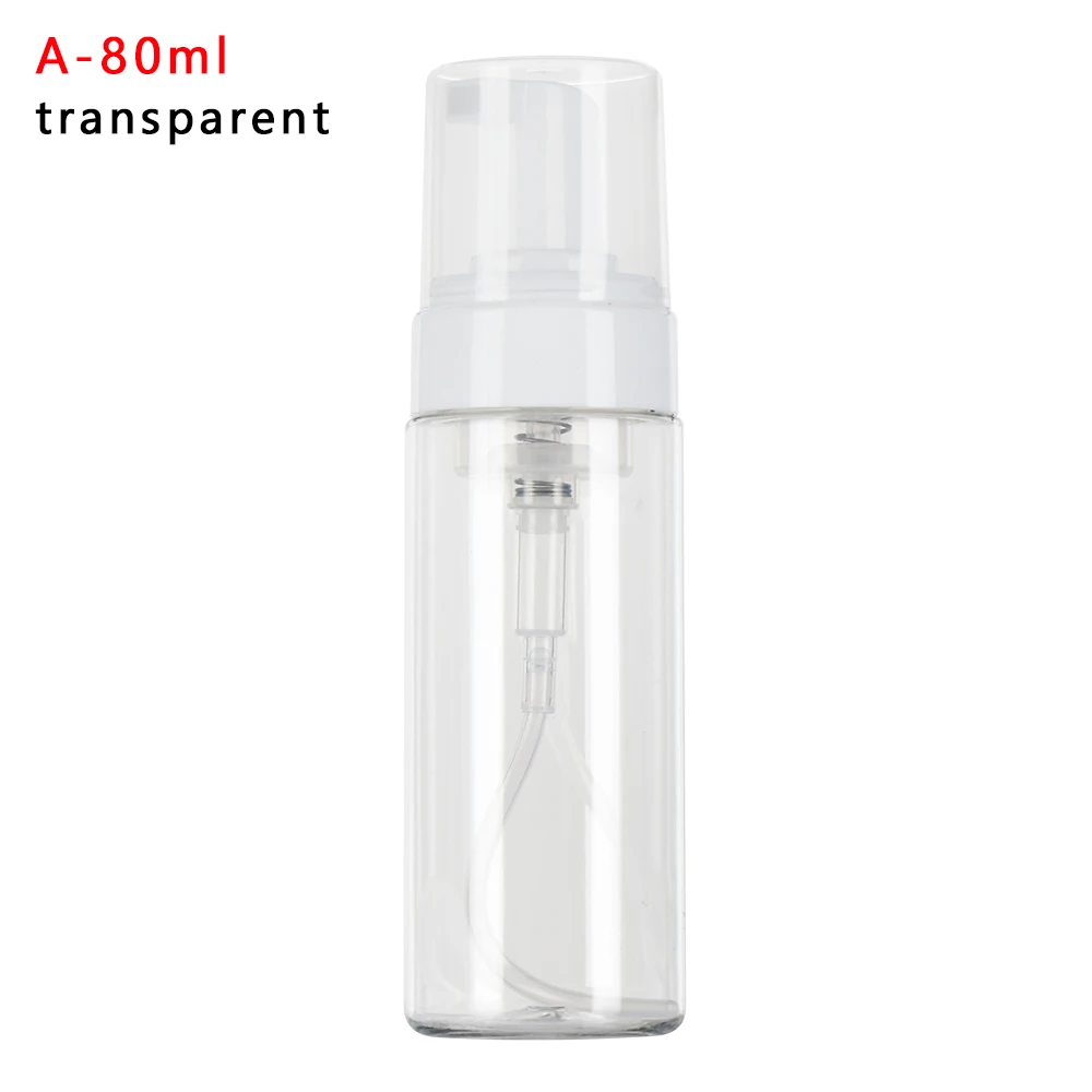 A-80ml transparent 50/80/100/150ml прозрачный синий спрей бутылка для жидкого мыла, Мусс лосьон шампунь для геля для душа, пены, бутылка с насосом - Цвет: A-80ml transparent