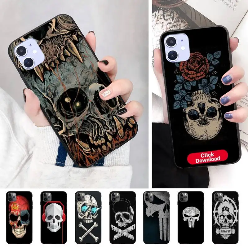 С прикольным череп черный мягкий чехол для телефона из ТПУ Iphone XS 11 11Pro 5 5s SE 6 6s плюс