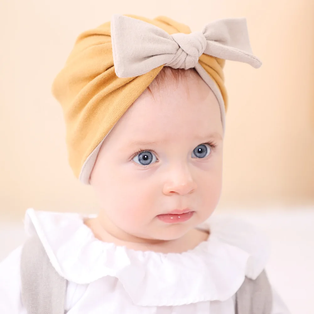 

New Baby Bows Knotted Turban Hats Infants Bowknot Beanie Hats Toddler Rabbit Ears Headwrap Girls Hair Head Bands Accessories