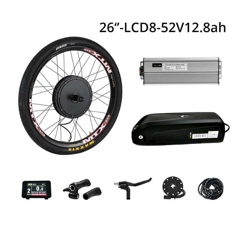 26in LCD8U 52V12.8AH 48 в 1500 Вт комплект для переоборудования электрического велосипеда с батареей 52 в 12AH E велосипед конверсионный комплект с батареей Электрический мотор комплект с батареей - Color: 26in LCD8U 52V12.8AH