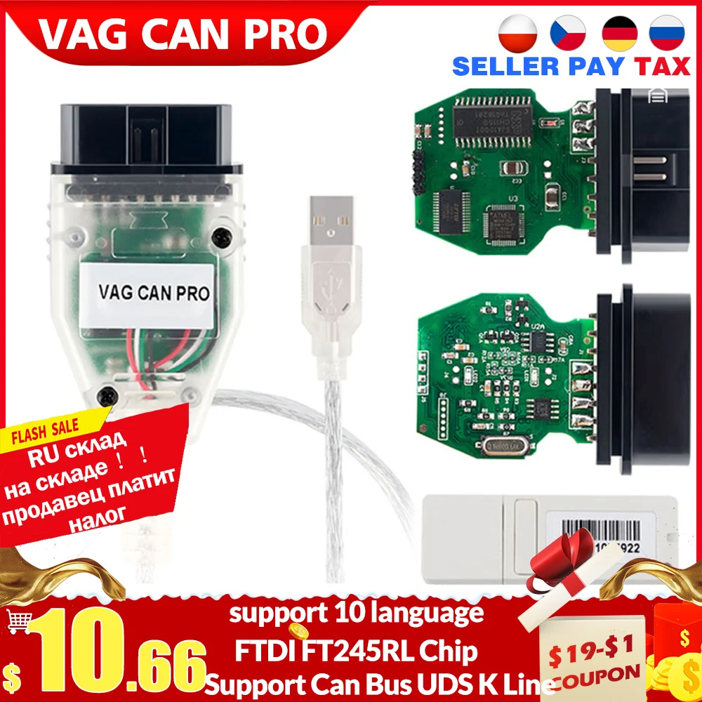 Профессиональный диагностический инструмент OBD2 VAG CAN PRO 5.5.1 BUS UDS K line|Кабели и