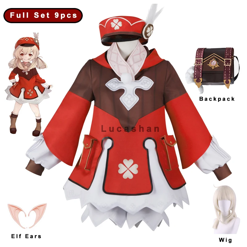 genshin impact cosplay klee геншин импакт костюмы кли косплей платье горничной рюкзак парик