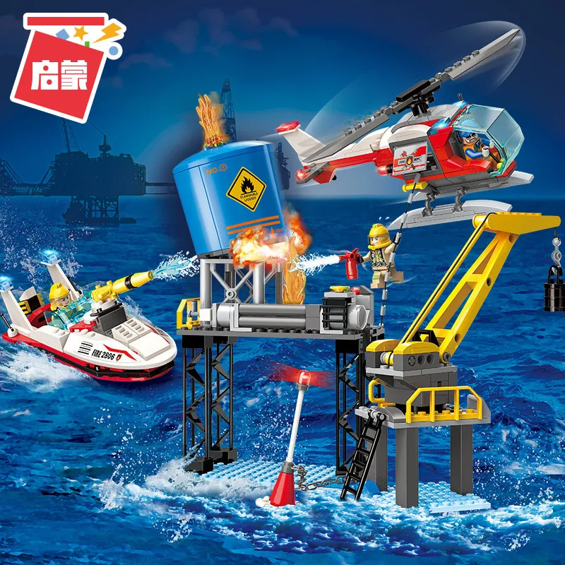 

ENLIGHTEN Building Blocks 2806 Offshore Drilling Crisis Firefighting Flame Pioneer Series Assembled Building Blocks Boy Yi-Child