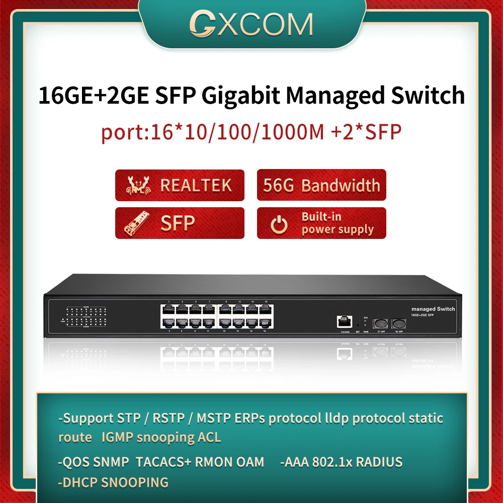 

16 Port 10/100/1000Mbps Managed Switch RSTP IGMP VLAN port mirror ,18 port full gigabit management switch