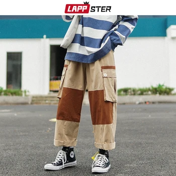 

LAPPSTER Men Harajuku Japanese Streetwear Harem Pants 2020 Overalls Mens Vintage Striaght Cargo Pants Khaki Patchwork Sweatpants