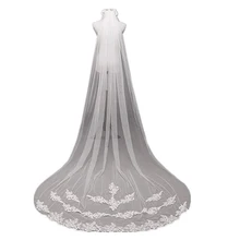 Соборная свадебная вуаль с длинным кружевным краем, свадебная вуаль со вставкой, свадебные аксессуары, свадебная вуаль длиной 3 метра