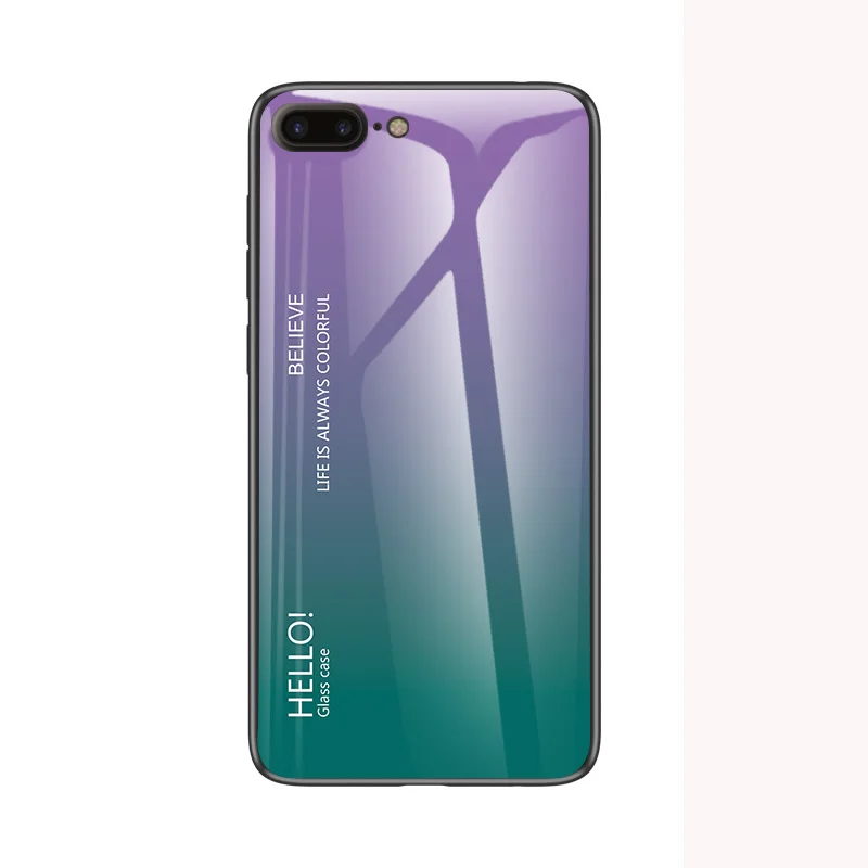 Модный градиентный стеклянный чехол для телефона для Apple iphone 6 6S 7 8 Plus, силиконовый защитный бампер, задняя крышка для телефона - Цвет: Светло-фиолетовый