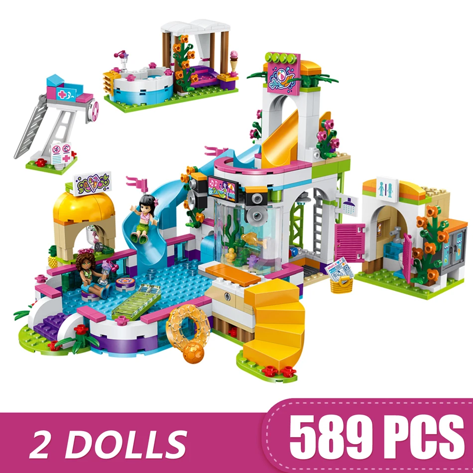 

589PCS Small Building Blocks Compatible with Legoinglys Friends Heartlake City Swimming Pool Toys for Children Girls Boys Gift