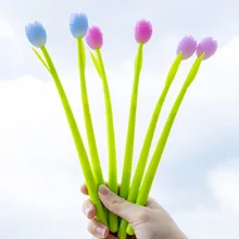 Stylo Gel Silicone tulipe créatif coréen, 5 pièces, changement de lumière, stylo d'écriture de Signature, mignon pour étudiant, papeterie scolaire et de bureau 