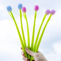 Stylo Gel Silicone tulipe créatif coréen, 5 pièces, changement de lumière, stylo d'écriture de Signature, mignon pour étudiant, papeterie scolaire et de bureau 