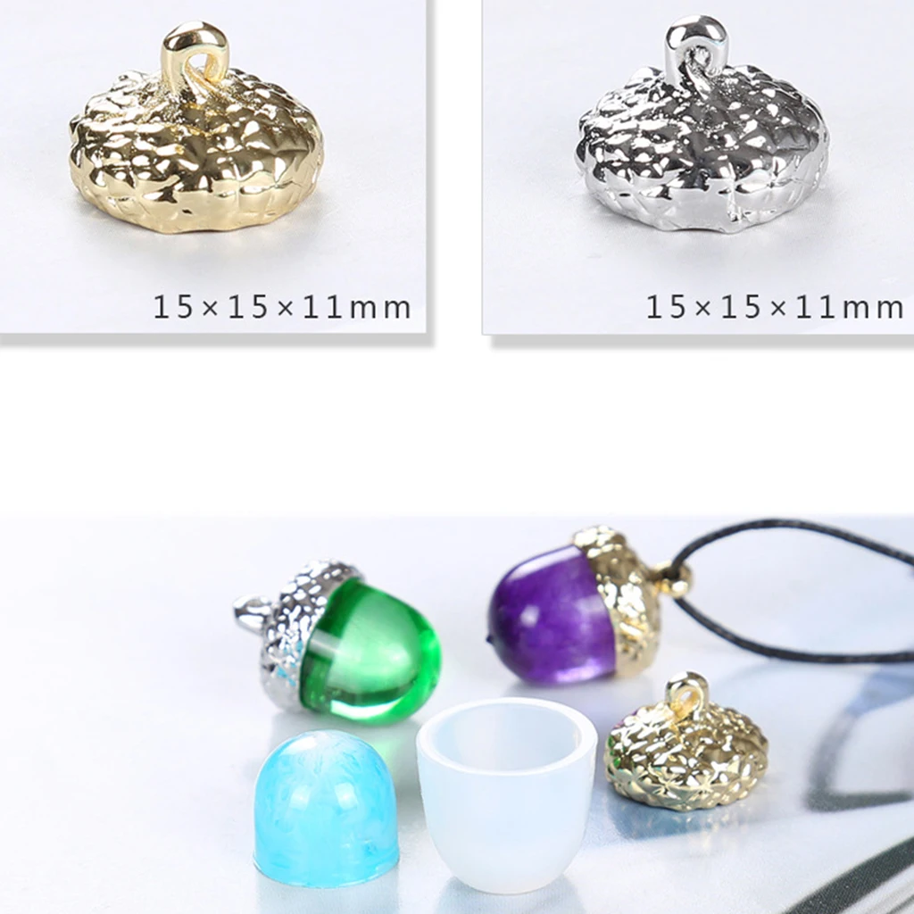 Silicone Jewelry Mold Pendant Mould & Silver Bead End Caps DIY Acorn Charm