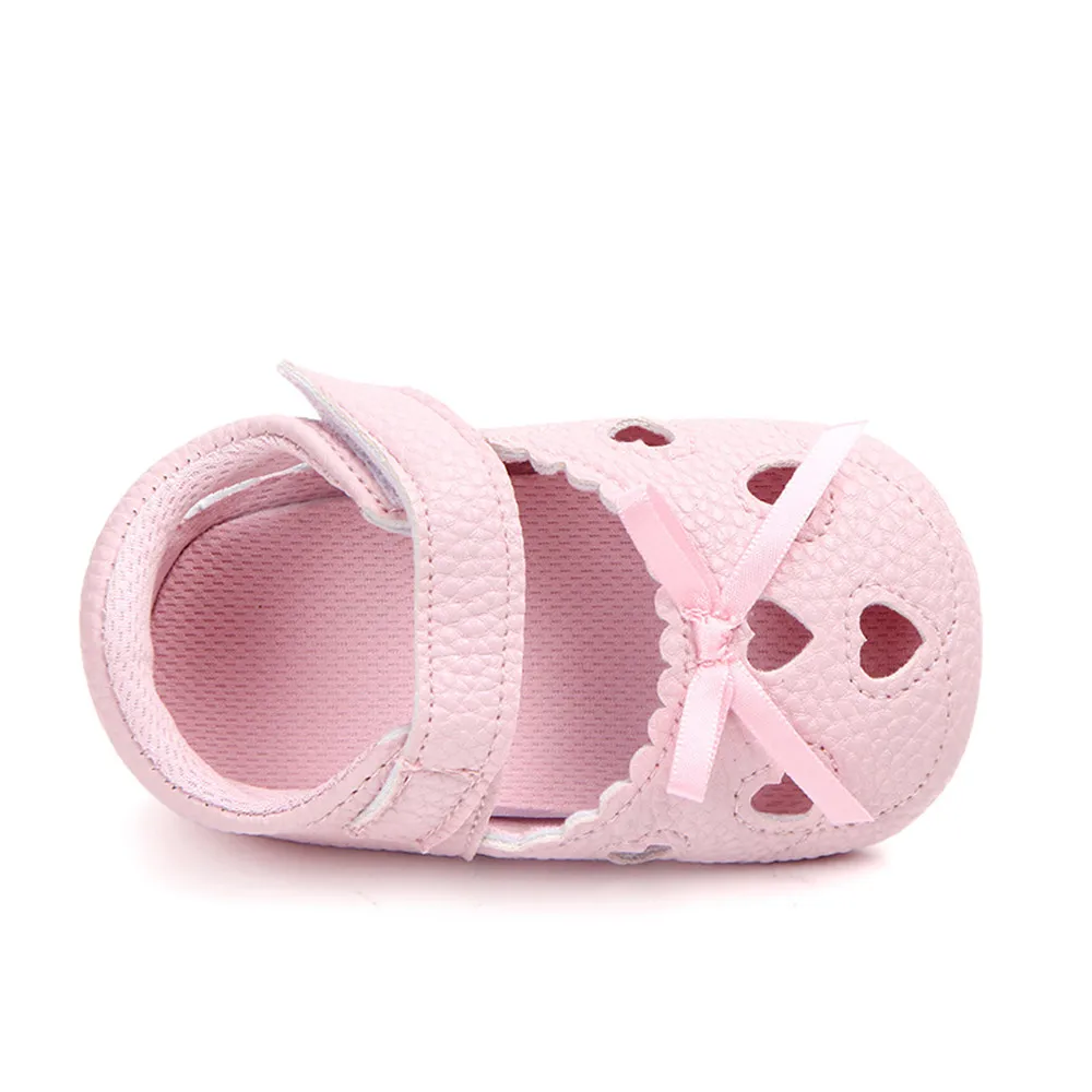 Beautiful Infant Baby Girl's Knit Soft Sole Anti-slip Princess Crib PU Leather First Walkers Shoes Summer Soft Leather Buckle