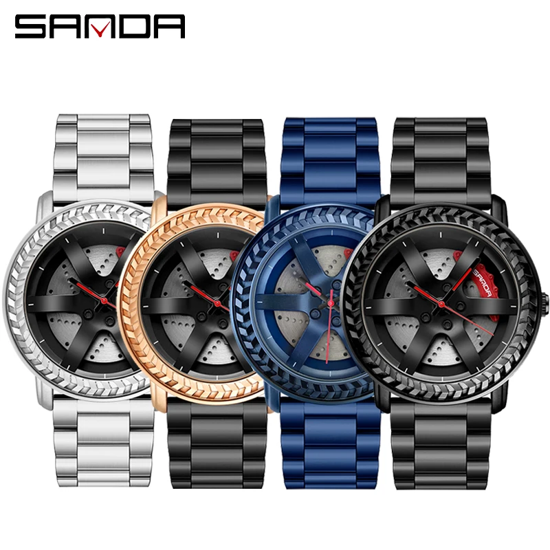 Car Wheel Rim Hub Men Watch Top Brand Sports Male Quartz Sliver Stainless Steel Band Wrist Watches Waterproof Relogio Masculino