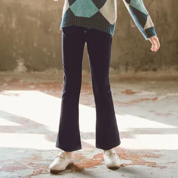 

New 2019 Winter Plus Velvet Thick Girls Pants Slim-Fit Stretch Denim Baby Girls Flared Pants Fashion Kids Pants for Girls, #8201