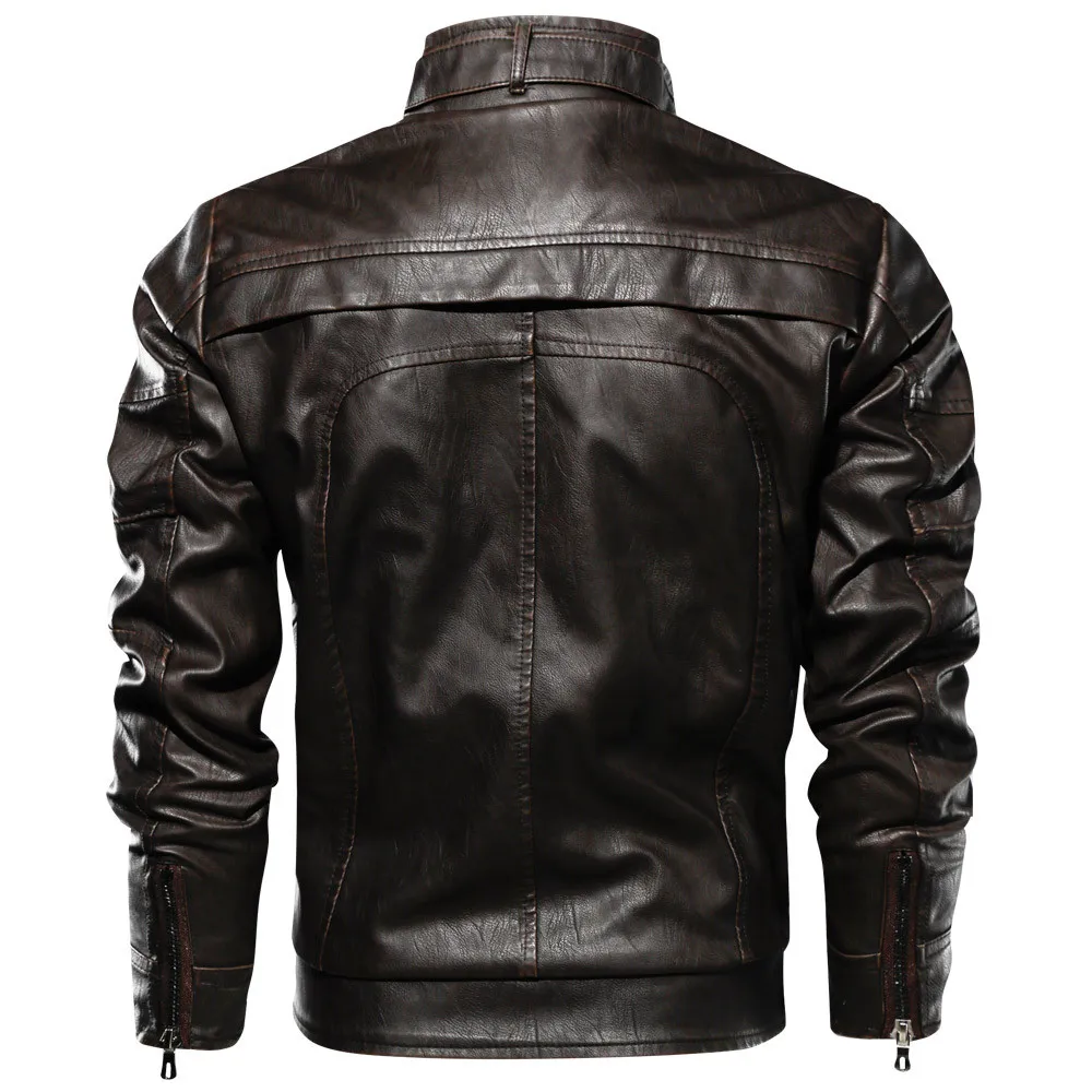 Топ кожаная куртка для мужчин Slim Fit модная байкерская куртка Новая Винтажная мотоциклетная мужская кожаная куртка на молнии пальто размер