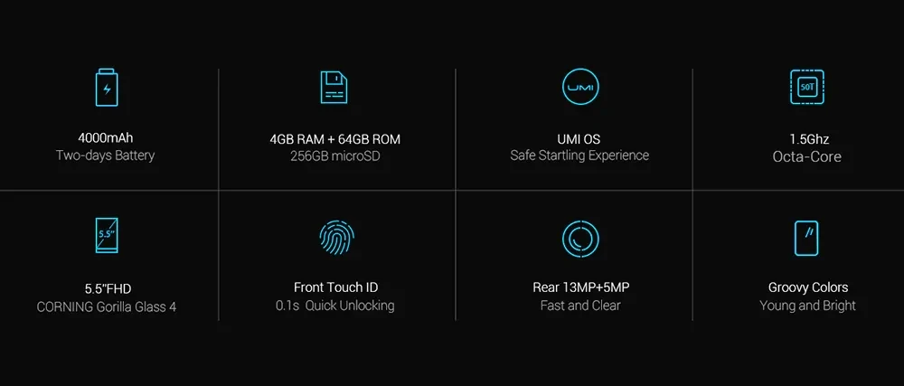 Смартфон UMIDIGI C NOTE 2, 4 Гб ОЗУ, 64 Гб ПЗУ, 5,5 дюймов, Android 7,0, Восьмиядерный процессор MTK6750T, 1,5 ГГц, 4000 мАч, отпечаток пальца, 13,0 МП, мобильный телефон