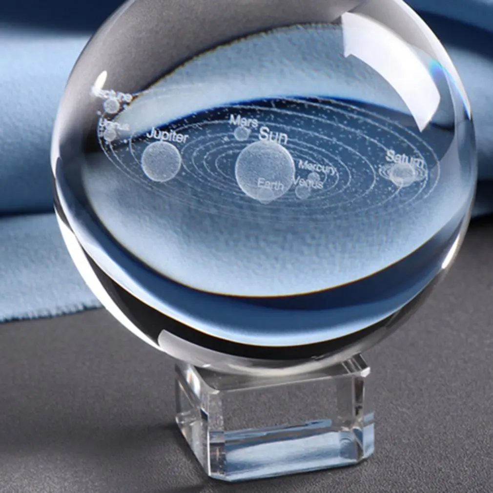 3D Solar System Crystal Ball Planets Glass Laser Engraved Globe Miniature Model Home Decor Astronomy Gift Ornament | Дом и сад