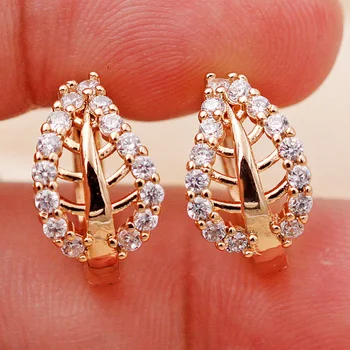 

Fashion Jewelry Women's earring Bohemian leaf Gold Hoop Earrings Gold Earrings white Zircon Earrings Style accessories