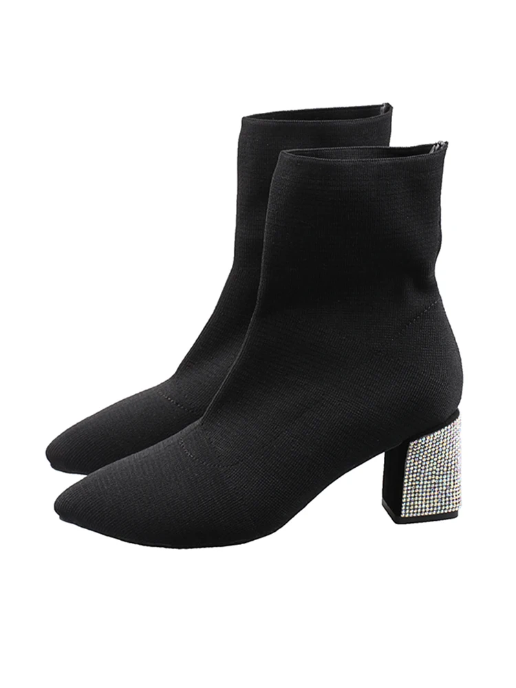 Net Red Martin Boots Women 2019 Winter Fashion Rhinestone Pointed Thin Skinny Boots After the Zipper with High Heel Short Boots