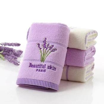 

Hot Comfortable Soft Cotton Face Towel Set White Purple Color Lavender Embroidery Hair Towel Hand Towels 34*75cm High Quality