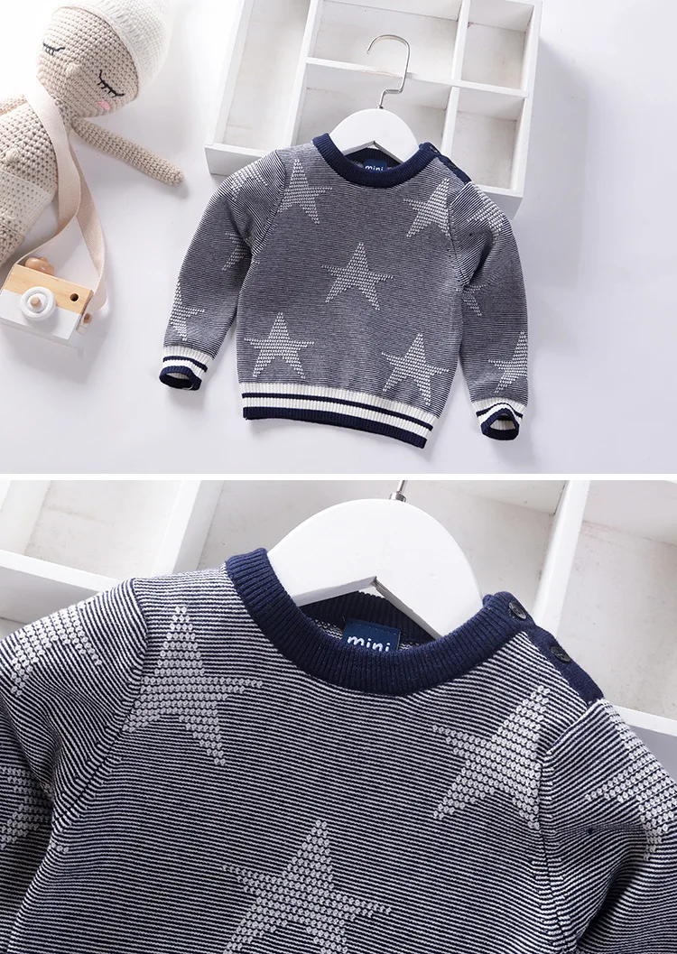Детский свитер; коллекция года; сезон весна-осень; детский вязаный пуловер для мальчиков; хлопковый Детский свитер со звездами; пуловер для малышей; BC774