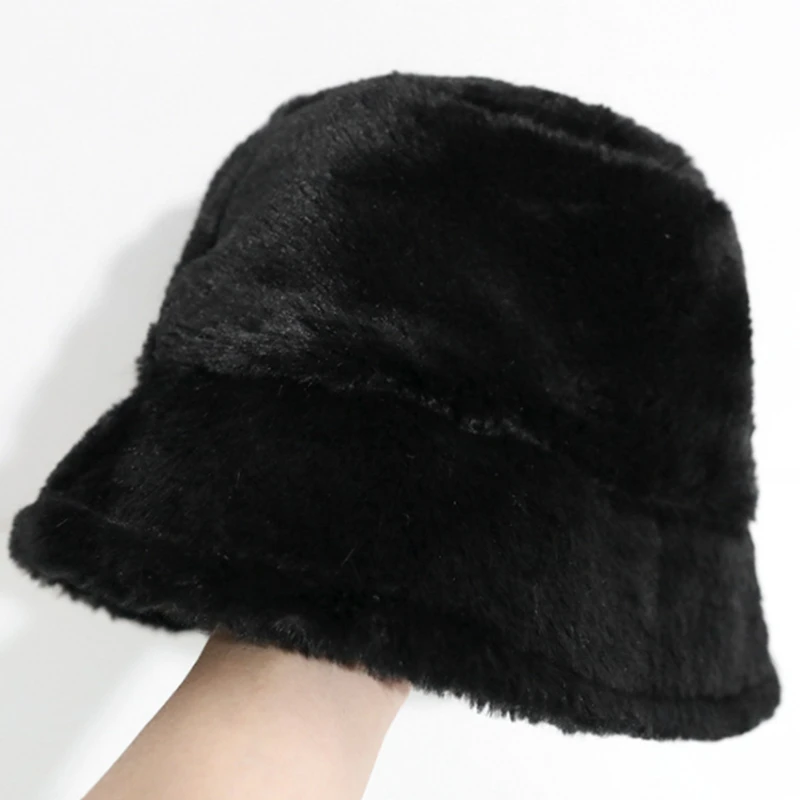 yellow bucket hat Autumn Winter Women Faux Rabbit Fur Leopard Bucket Hat Ladies Thick Warm Outdoor Travel Fisherman Hat Velvet Panama Girls fisherman hat