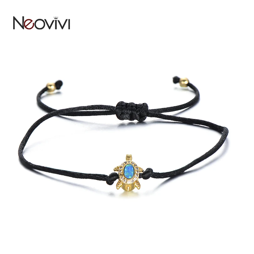 

Neovivi Women Handmade String Bracelets Micro Pave White Zircon Blue Opal Tortoise Beads Charm Bracelet Men Jewelry Child Gifts