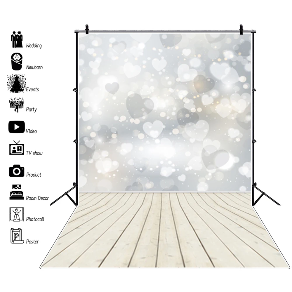 Dreamy Light Bokeh Glitter Love Heart Wood Floor Photography Backdrop Baby Newborn Portrait Photo Background photo backdrop