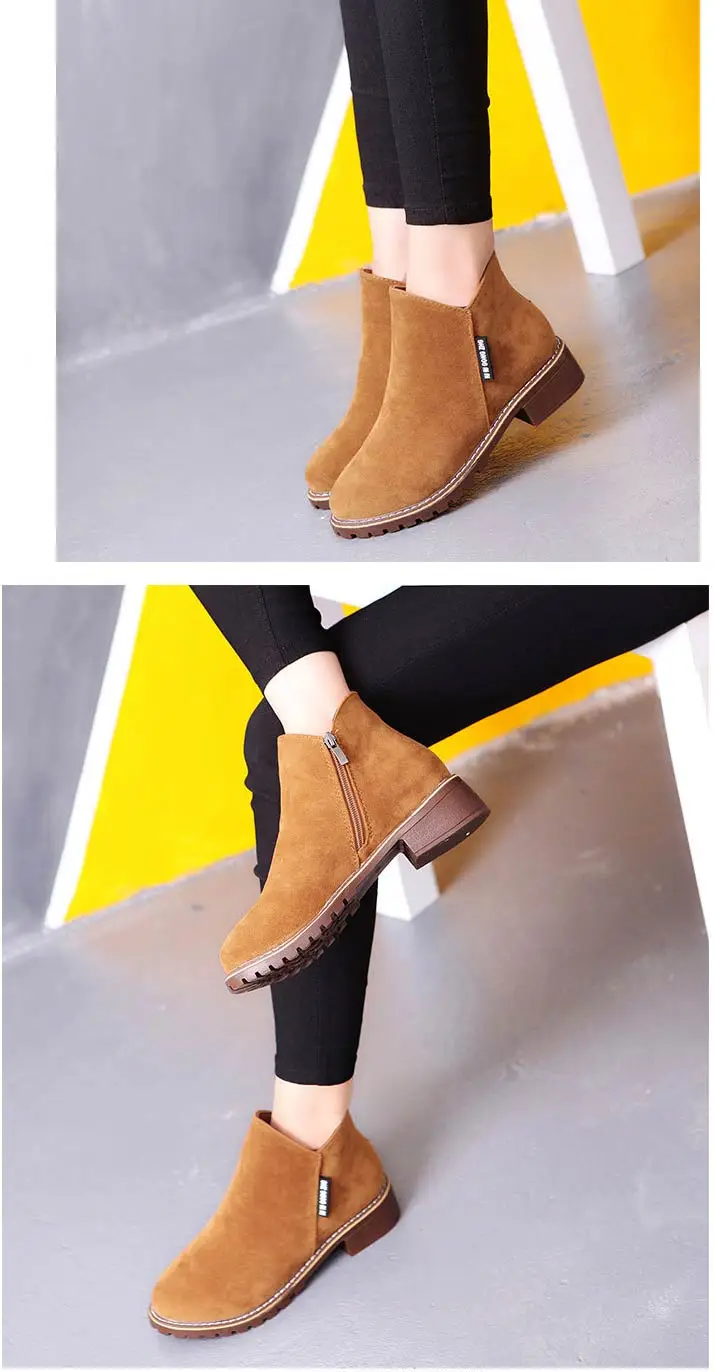 Winter boots women sneakers square heel casual shoes woman 2019 fashion side zipper solid adult women ankle boots women shoes (15)