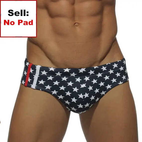 No Pad Star Men's Frontal Swim Briefs Sexy Push Up Jumpsuits Men Swimsuit Camouflage Swimsuit Bikini Beach Swimsuit - Цвет: No Pad Star