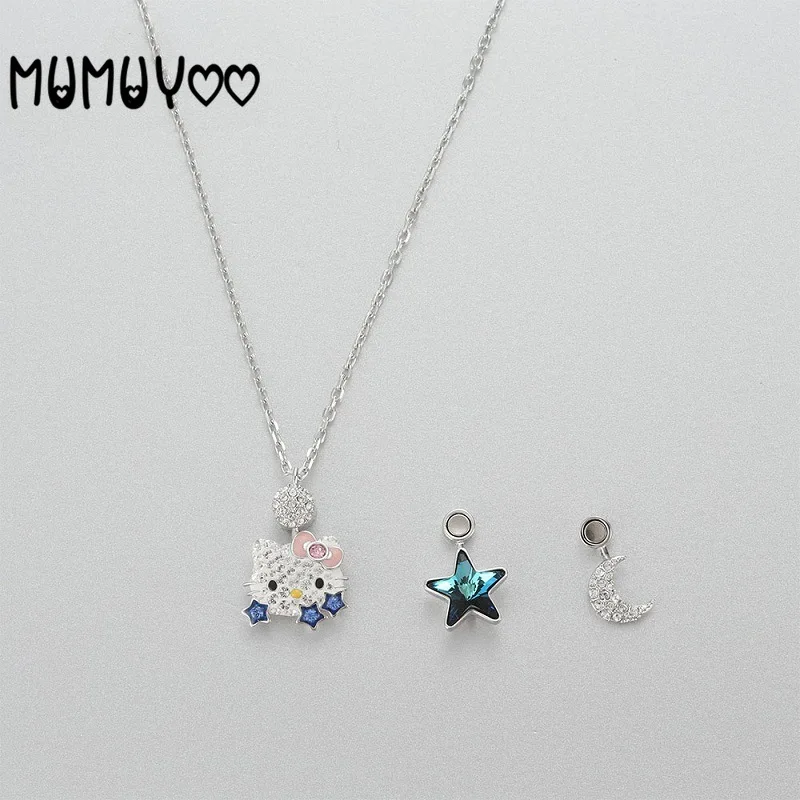 

Fashion jewelry high quality swa,charm and lovely hello kitty cat pendant necklace magnetic clasp blue star moon necklace women