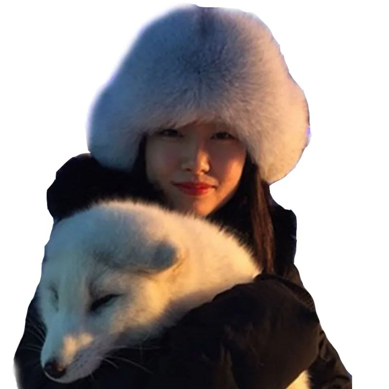 Женская зимняя меховая шапка из натурального Лисьего/енота с меховым хвостом