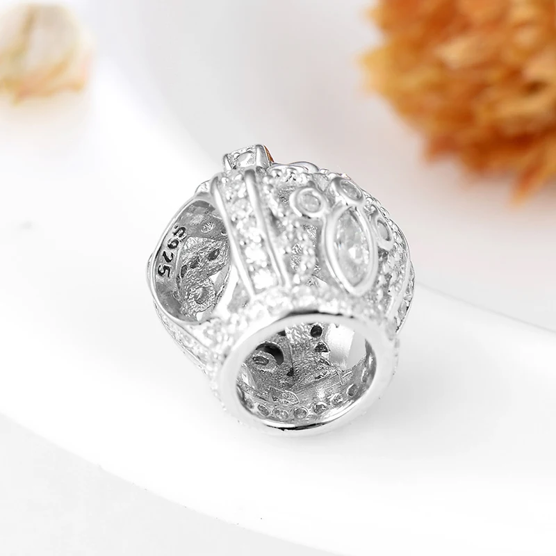 Модные 925 пробы серебро серебряные кольца с кристаллами queen Корона Подвески-шармы браслет подвес Пандора ювелирных изделий