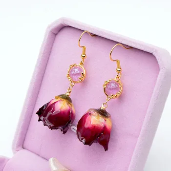 

CINDY XIANG Red Color Natural Rose Drop Earrings For Women Stone Earrings Copper Jewelry Fashion Accessories New Arrival 2020
