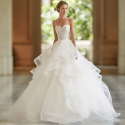 Sevintage Boho Wedding Dresses Lace Appliques Ruffles Tiered Bride Dress Spaghetti Straps Sweetheart Sleeveless Bridal Gowns