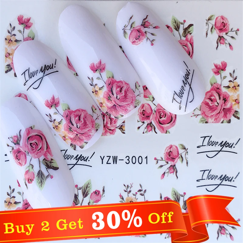 WUF 1 лист моды розы Дизайн ногтей переводные наклейки воды наклейки кончик украшения DIY для ногтей