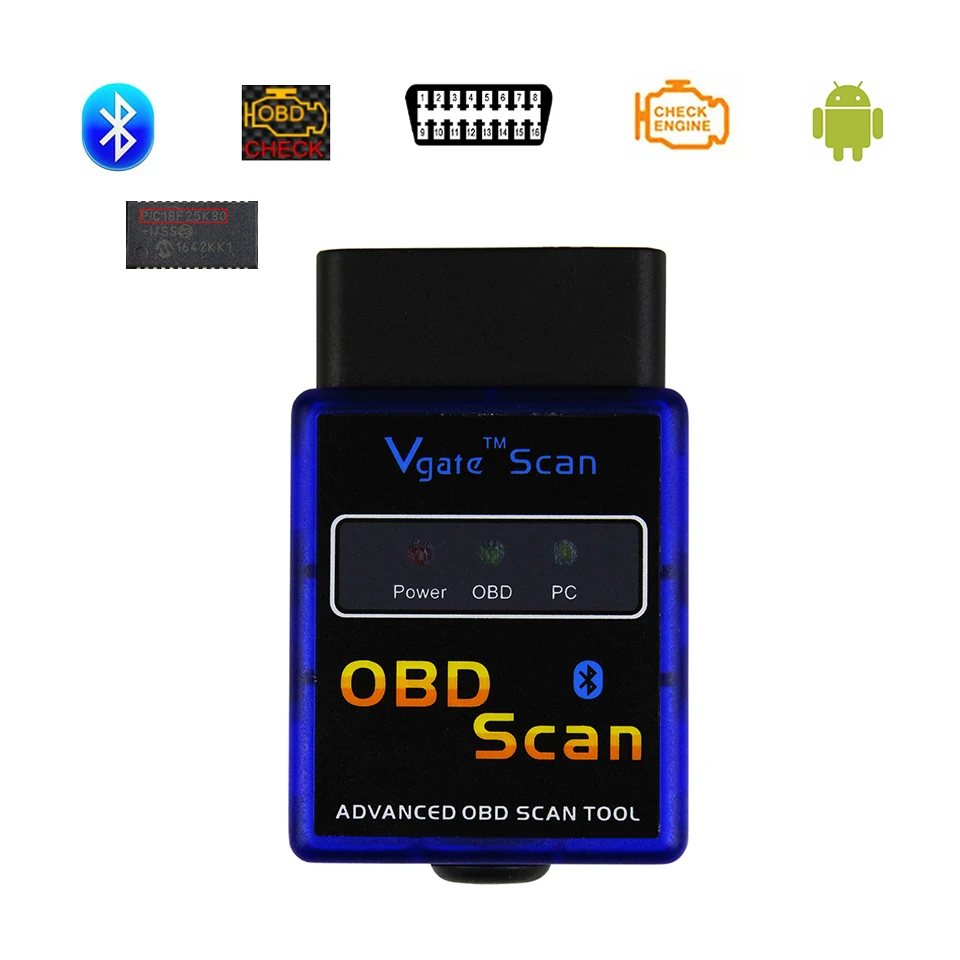 Автомобильный диагностический сканер Vgate ELM327 Bluetooth V1.5 OBD2 для Android bluetooth ELM 327 в 1 5 ODB 2