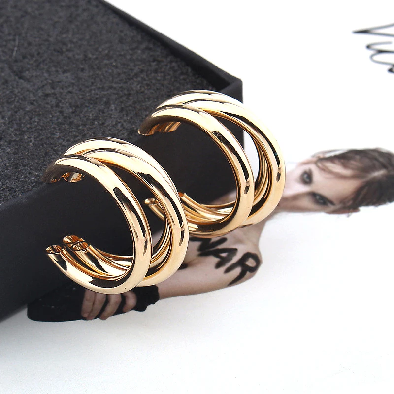 Trendy Big Gold Drop Earrings for Women Statement Circle Geometric Punk Metal Earring Women's Hanging Modern Jewelry | Украшения и