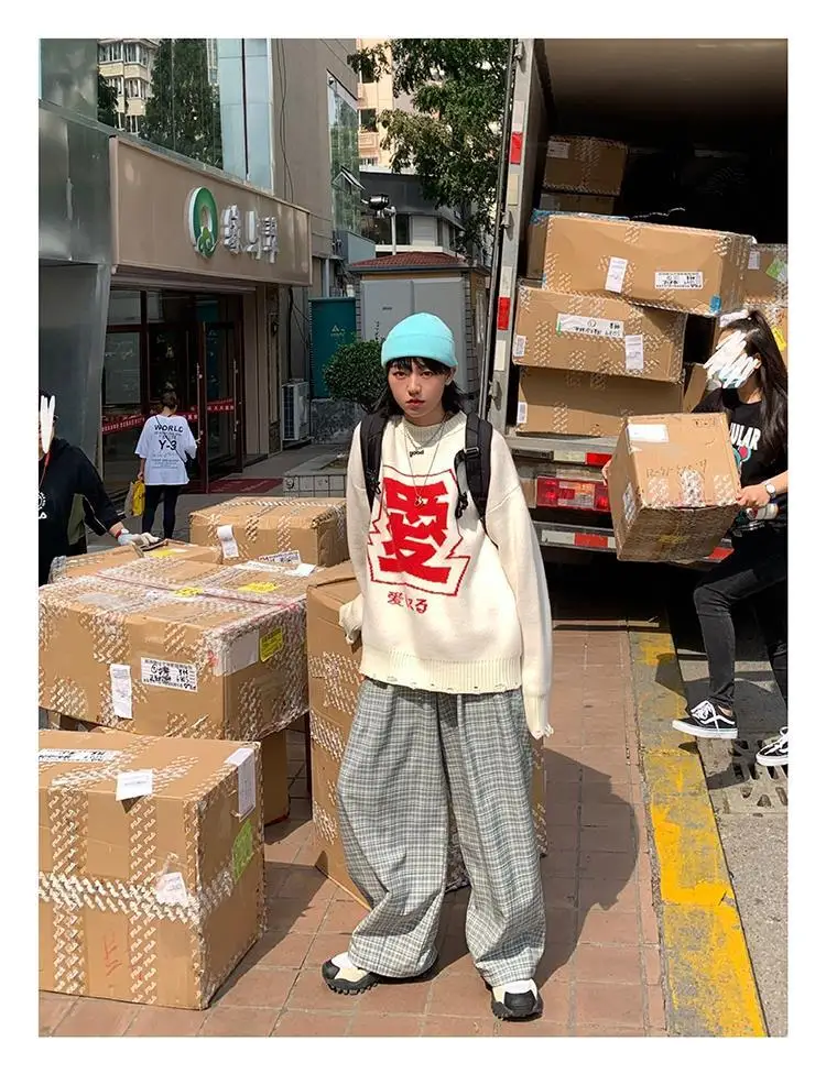 black sweater streetwear winter new Korean sweater women ulzzang Japanese letters casual oversize pullover vintage Harajuku chic sweater red cardigan