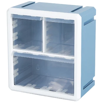 

Plastic Storage Box Cosmetic Organizer Desktop Multi-Layer Drawer Case Tools Bead Rings Jewelry Makeup Organizer-Blue Three Grid