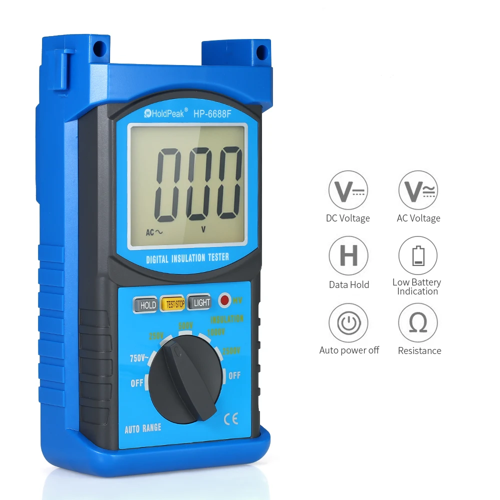 

HoldPeak Auto-range LCD Digital Insulation Resistance Tester Megohm Meter Megger Megohmmeter DC250V/500V/1000/2500V Voltmeter