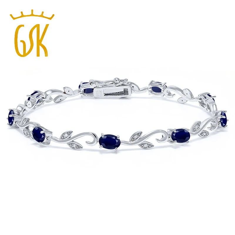 GemStoneKing 5,08 Ct ОВАЛЬНЫЙ 7 дюймов синий сапфир и бриллиант греческая лоза 925 пробы Серебряный браслет для женщин ювелирные изделия с драгоценными камнями