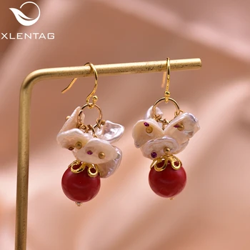 

XlentAg Natural Red Stone High Quality Baroque Pearls Drop Earrings Girl Birthday Women Accessories Boho Fashion Jewelery GE0620